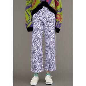 Lisa Says Gah Robyn Checkered Wide Leg Jeans Purple Warp Print Size 29